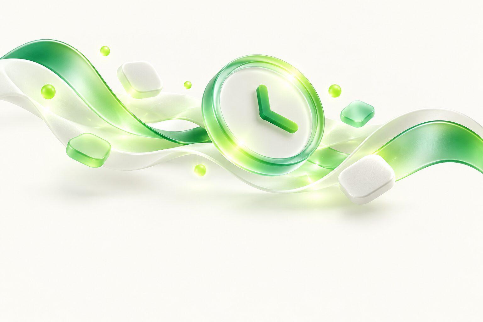 Soft flowing glass ribbons with glowing green particles