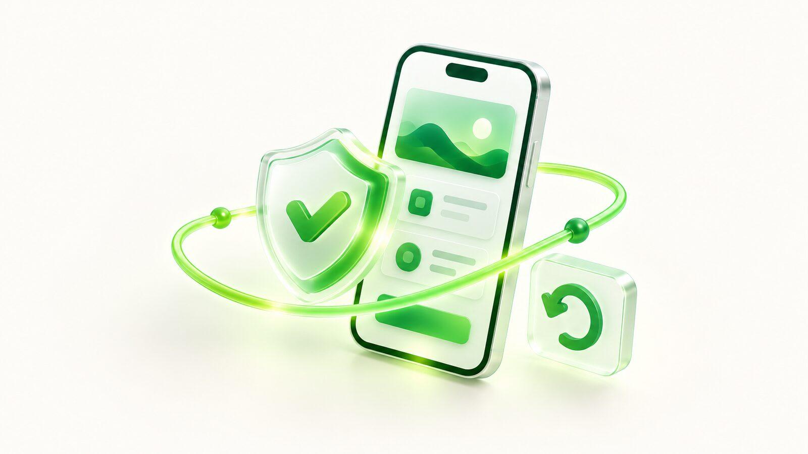 A phone with a shield, a smooth line and a rollback arrow
