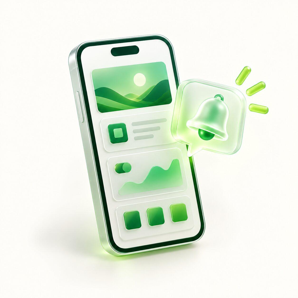 A phone with an app screen and a notification