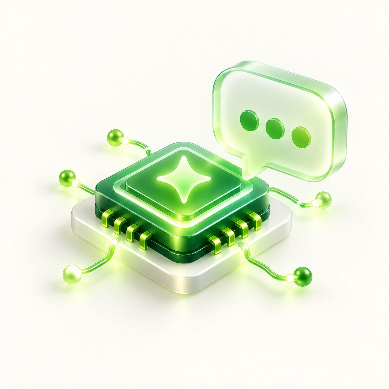 An AI chip with a chat bubble