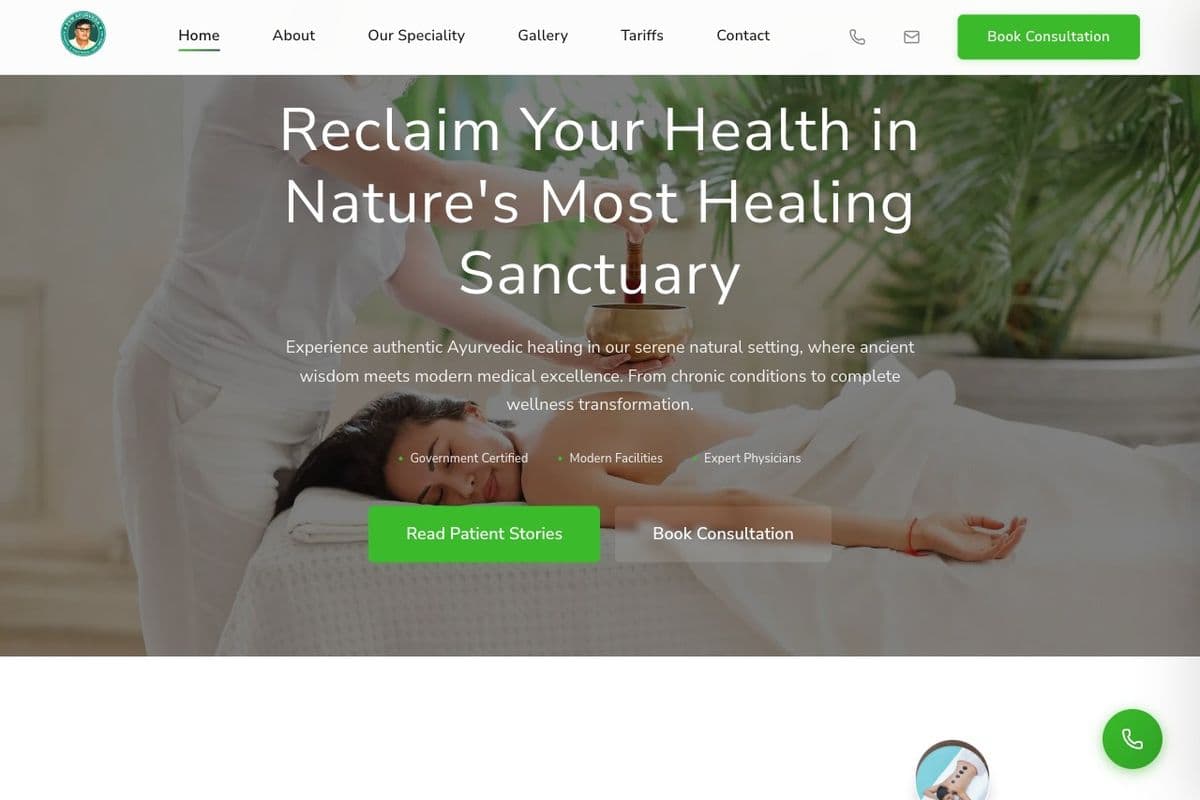 Screenshot of the PVM Ayurveda Hospital website