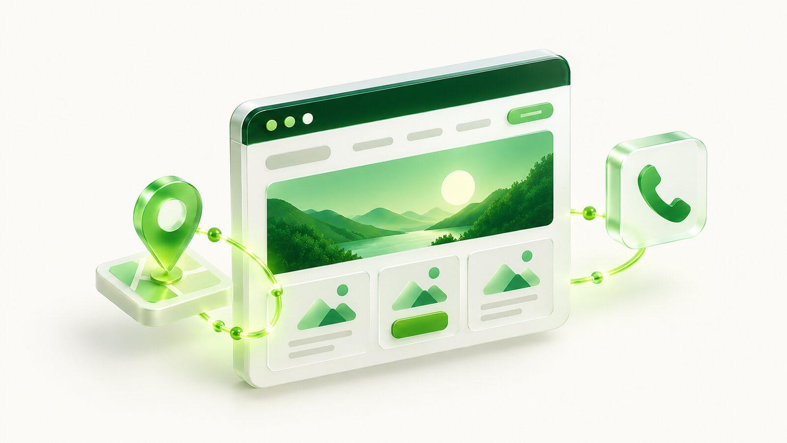 A brand website with a location pin and a call button